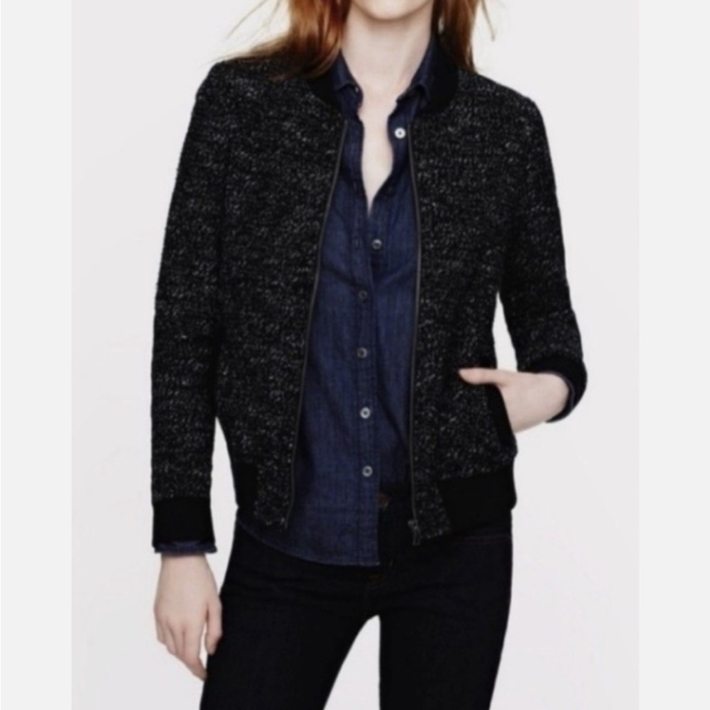 J. Crew Black w/White Tweed Bomber Jacket